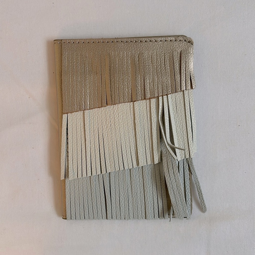 Anthropologie metallic fringed passport holder